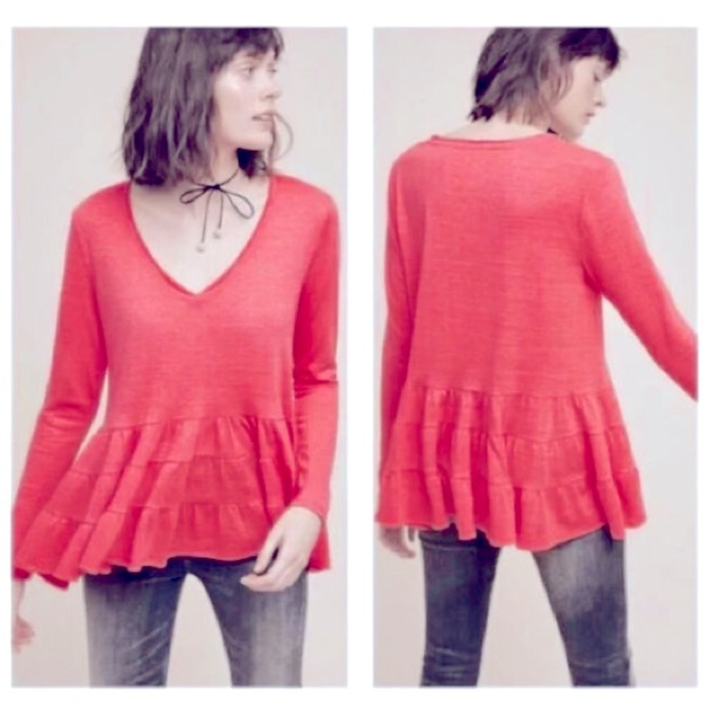 EUC Anthropologie Deletta Thea Ruffle Peplum Loose Fit Tunic Top
